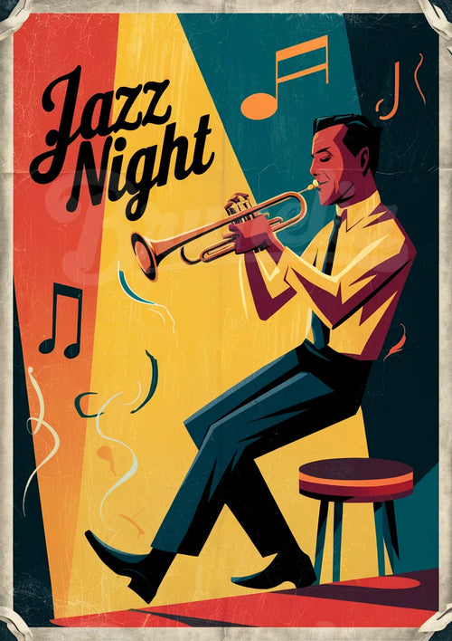 Affiche Musicien Trompettiste Jazz Art Déco