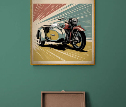 Affiche moto et side-car vintage copie