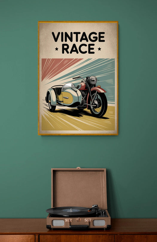 Affiche moto et side-car vintage copie