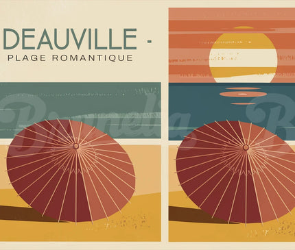 Affiche coucher de soleil Deauville rétro