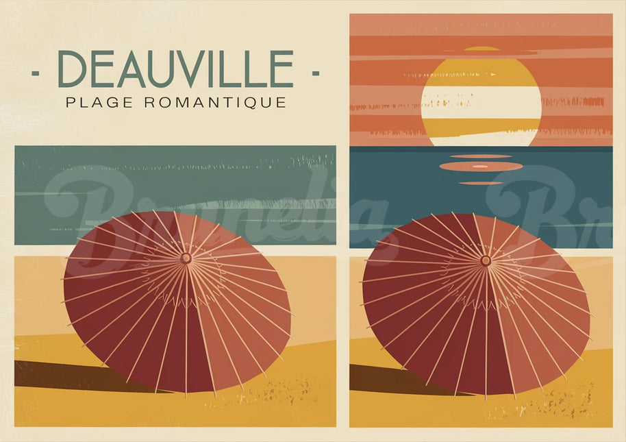 Affiche coucher de soleil Deauville rétro