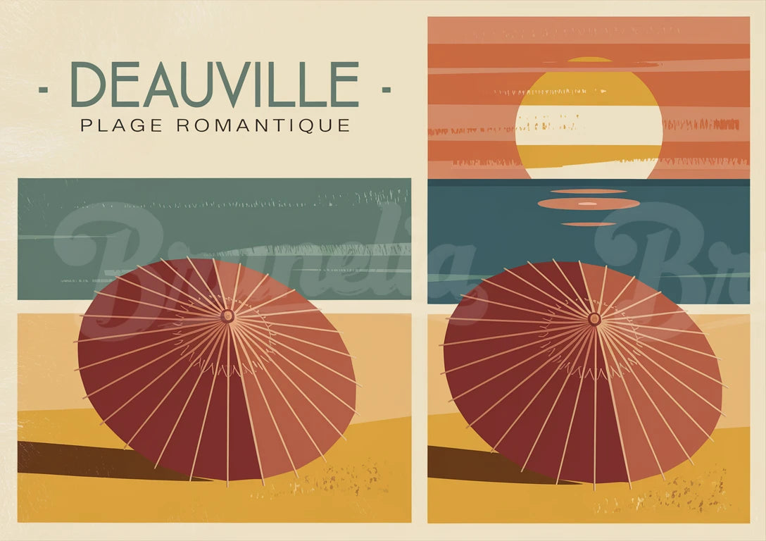 Affiche coucher de soleil Deauville rétro