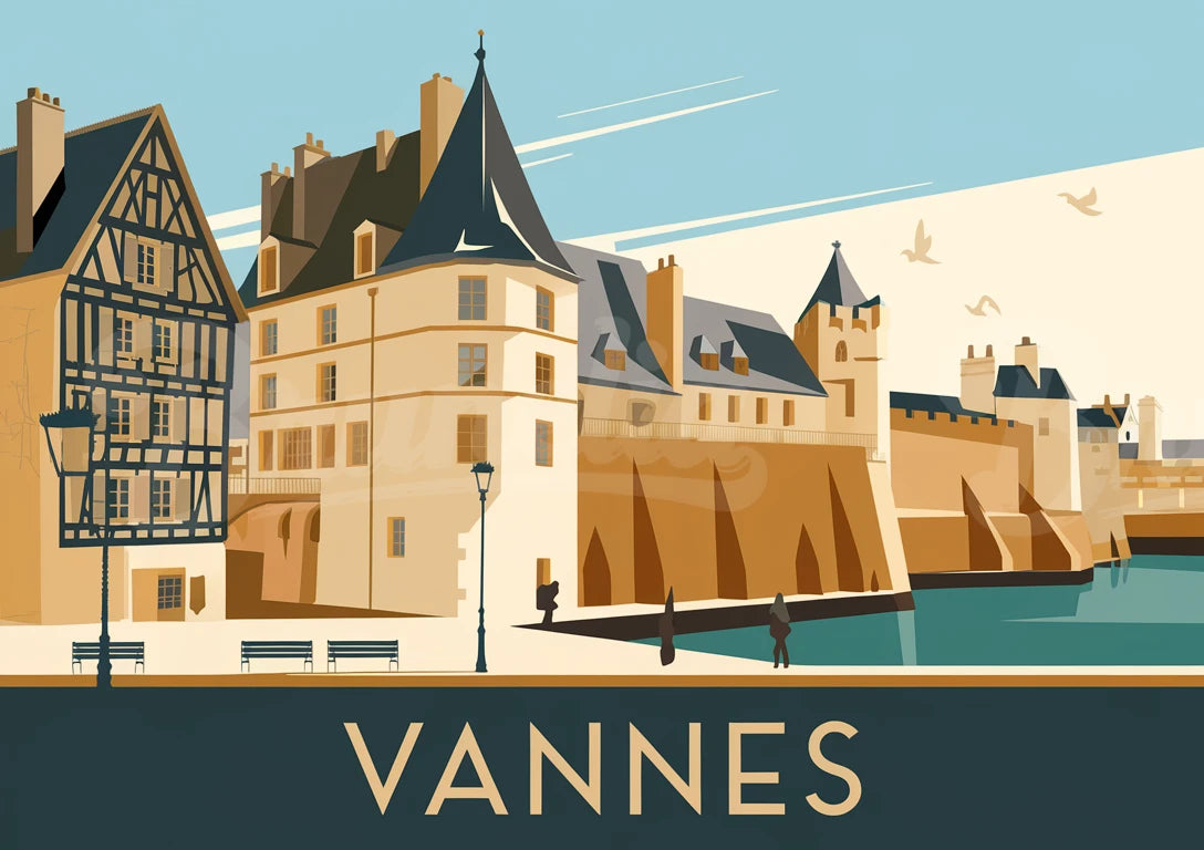Affiche Vannes château médiéval style rétro