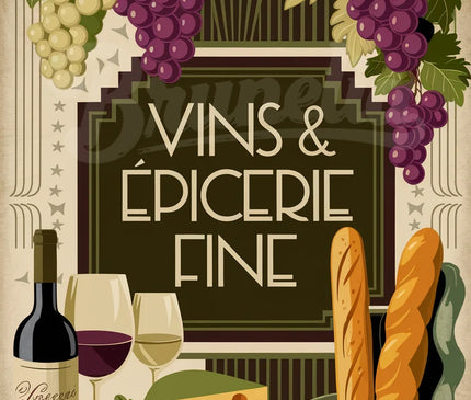 Affiche vins épicerie fine rétro