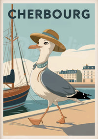 Affiche Mouette Élégante au Chapeau – Quai Maritime Vintage