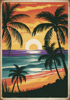Affiche coucher soleil tropical palmiers rétro