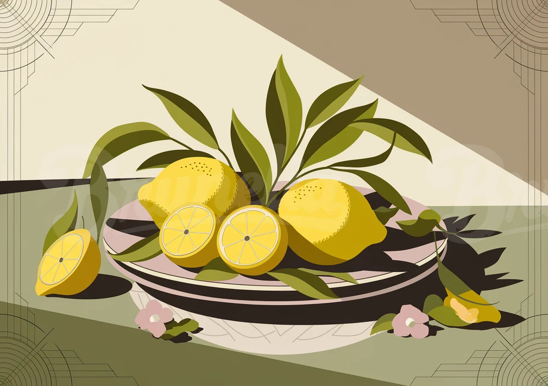 Affiche fruits jaunes et coupe rétro design années 1950