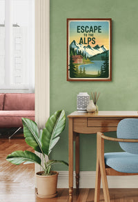 Affiche Escape to the Alps Chalet Montagne Lac