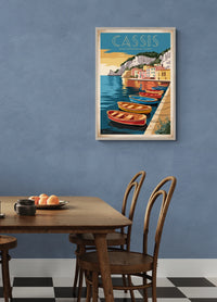 Affiche Cassis port barques colorées style Art Déco