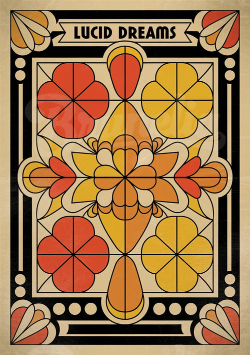 Affiche géométrique florale - Design Art déco chaleureux