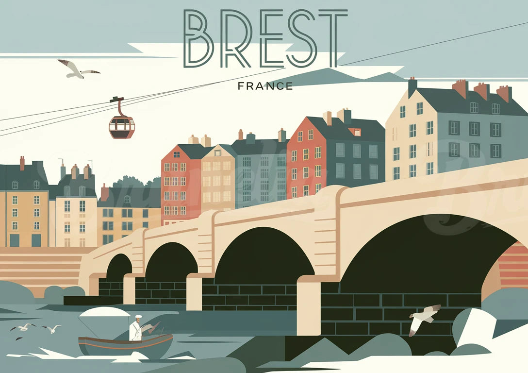 Affiche Brest pont Saint-Renan style rétro
