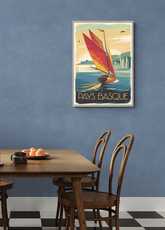 Affiche vintage bateau basque coloré