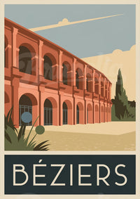 Affiche Béziers architecture coloniale palette rose