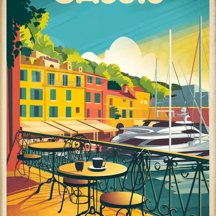 Affiche terrasse café rétro Cassis