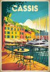 Affiche Cassis port méditerranéen terrasse couleurs pastel