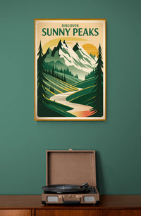 Affiche Sunny Peaks paysage montagneux rétro