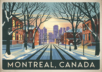 Affiche Montréal hiver avenue enneigée architecture art déco