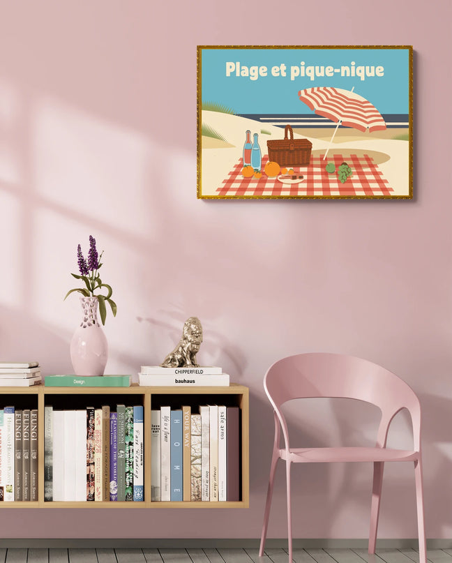 Affiche pique-nique plage rétro