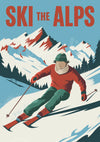 Affiche sportive d'hiver skieurs montagne enneigée