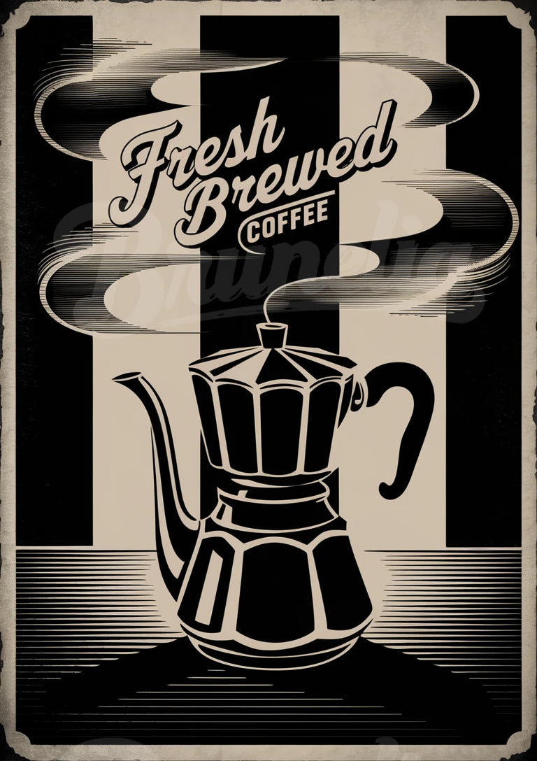 Affiche cafetière italienne moka Fresh Brewed monochrome