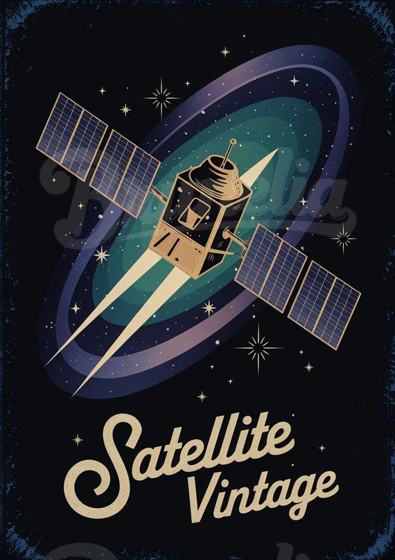 Affiche vintage satellite rétro