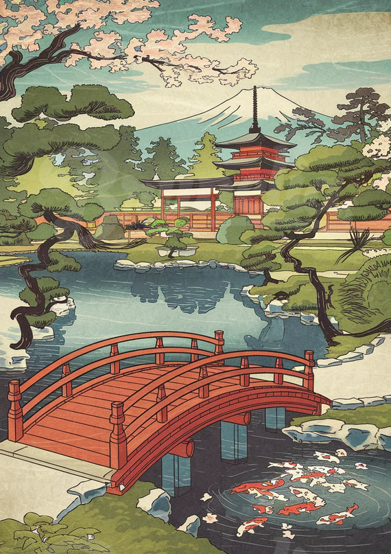 Affiche jardins japonais vintage