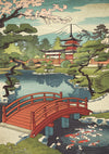 Affiche jardin japonais pont rouge et pagode