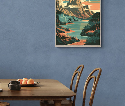 Affiche paysages montagneux Tahiti rétro