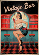 Affiche bar rétro années 50 femme au comptoir