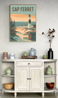 Affiche Cap Ferret phare et maisons de la côte atlantique