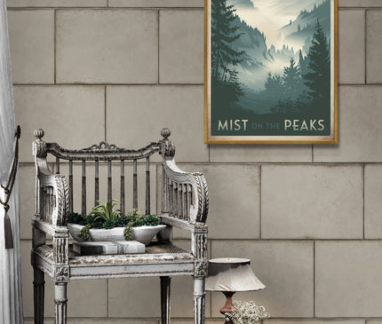 affiche brume sur les montagnes vintage 1