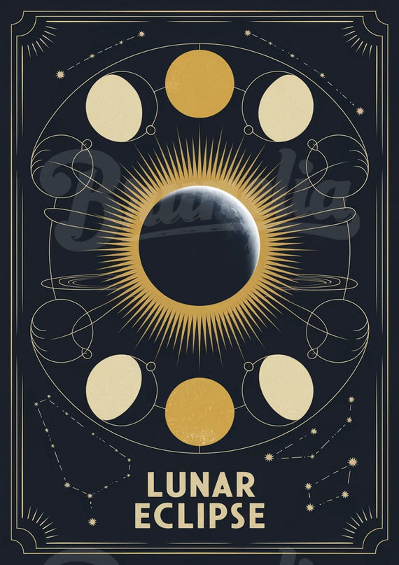 Affiche vintage éclipse lunaire rétro