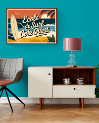 Affiche école de surf Côte Ouest rétro années 50