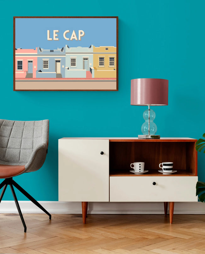 Affiche maisons colorées rétro Le Cap