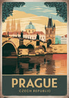 Affiche Prague pont Charles style rétro années 1930