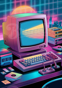 Affiche ordinateur rétro années 80 style synthwave