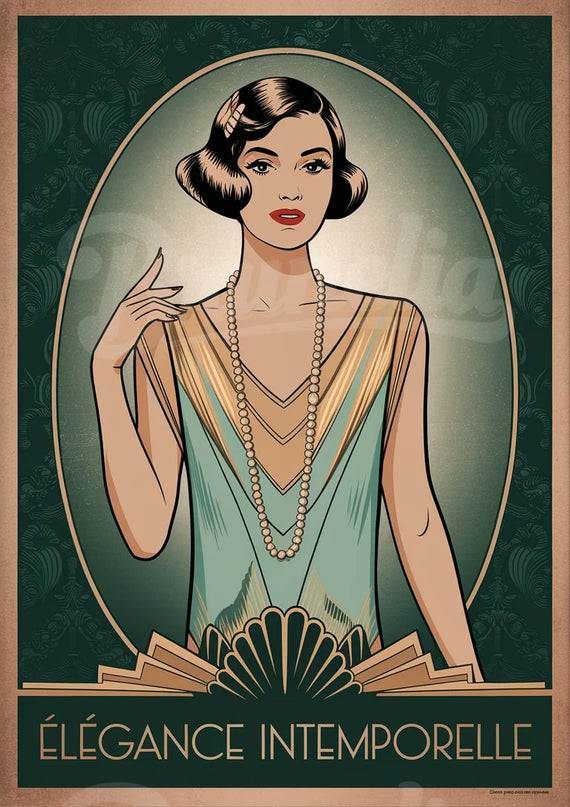 Affiche vintage femme et perles