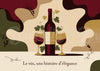 Affiche élégance vin et raisins style art déco