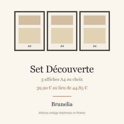 Set Découverte Brunelia - 3 affiches A4 au choix imprimées en France