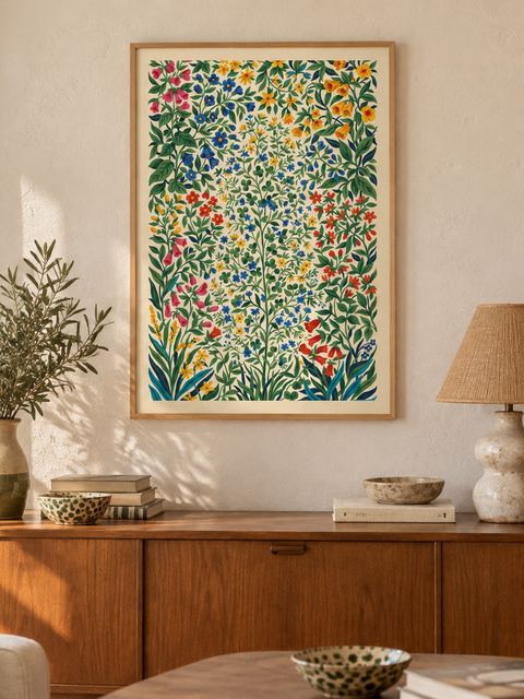 Affiche botanique vintage accrochée dans un intérieur