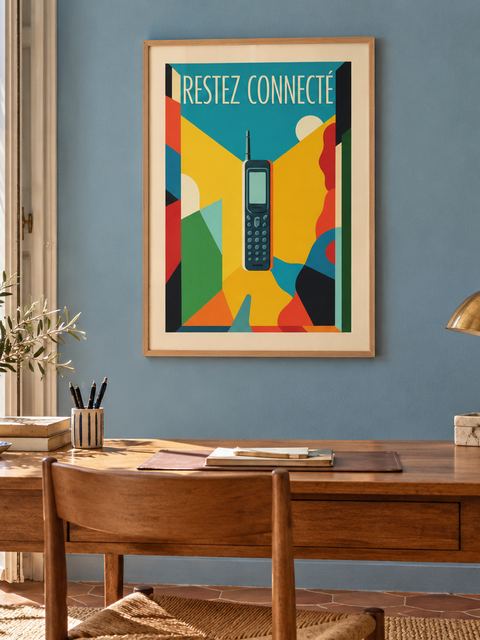 Affiche bureau vintage accrochée dans un intérieur