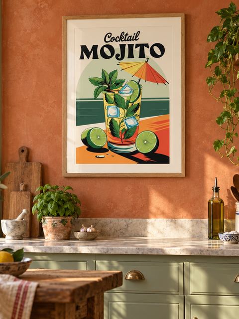 Affiche cuisine vintage accrochée dans un intérieur