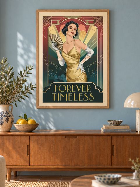 Affiche mode vintage accrochée dans un intérieur