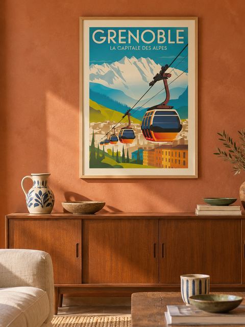 Affiche montagne vintage accrochée dans un intérieur