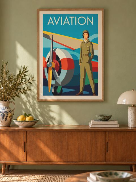 Affiche pin-up vintage accrochée dans un intérieur