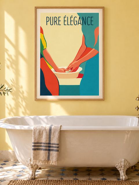 Affiche salle de bain vintage accrochée dans un intérieur